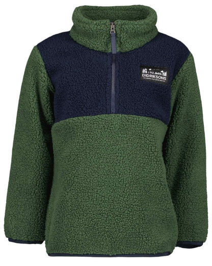 Pine Green Coloured Didriksons Childrens Gosig Half Zip Sweater On A White Background 