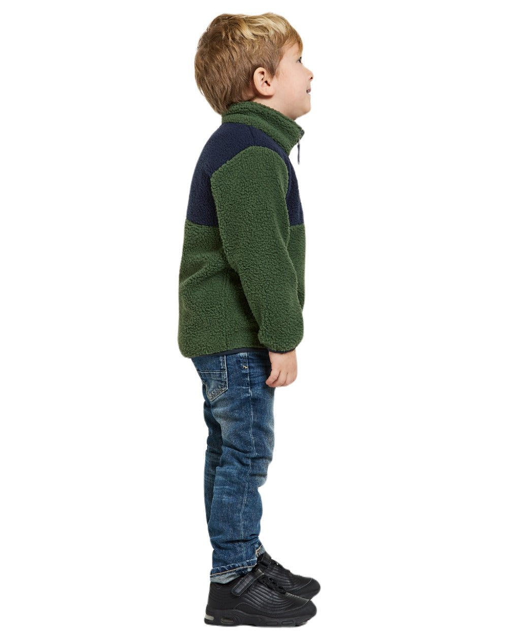 Pine Green Coloured Didriksons Childrens Gosig Half Zip Sweater On A White Background 