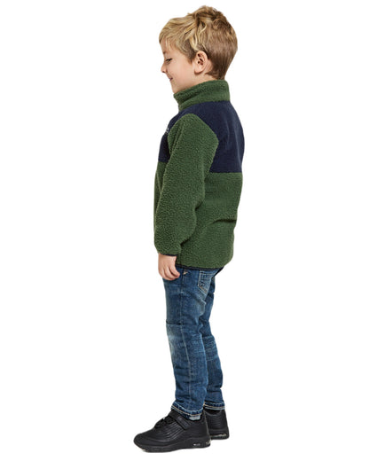 Pine Green Coloured Didriksons Childrens Gosig Half Zip Sweater On A White Background 