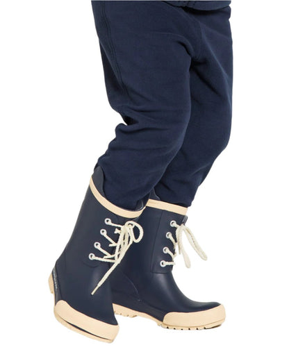 Navy Coloured Didriksons Childrens Splashman Boots On A White Background 