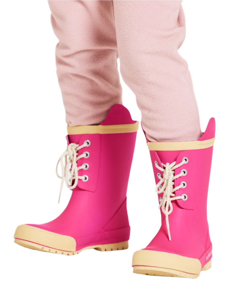 Plastic Pink Coloured Didriksons Childrens Splashman Boots On A White Background 