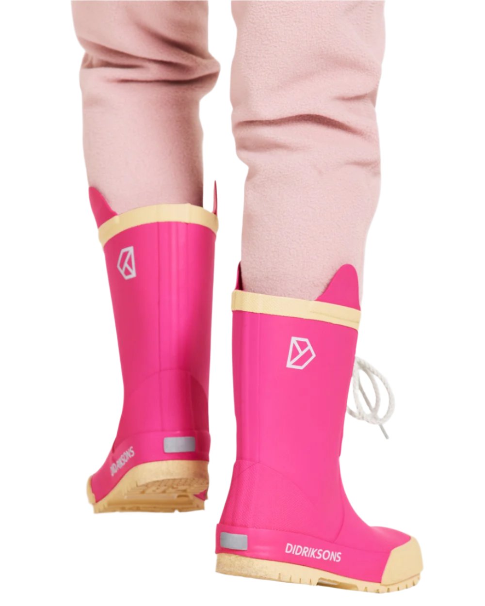 Plastic Pink Coloured Didriksons Childrens Splashman Boots On A White Background 