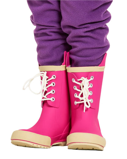 Plastic Pink Coloured Didriksons Childrens Splashman Boots On A White Background 