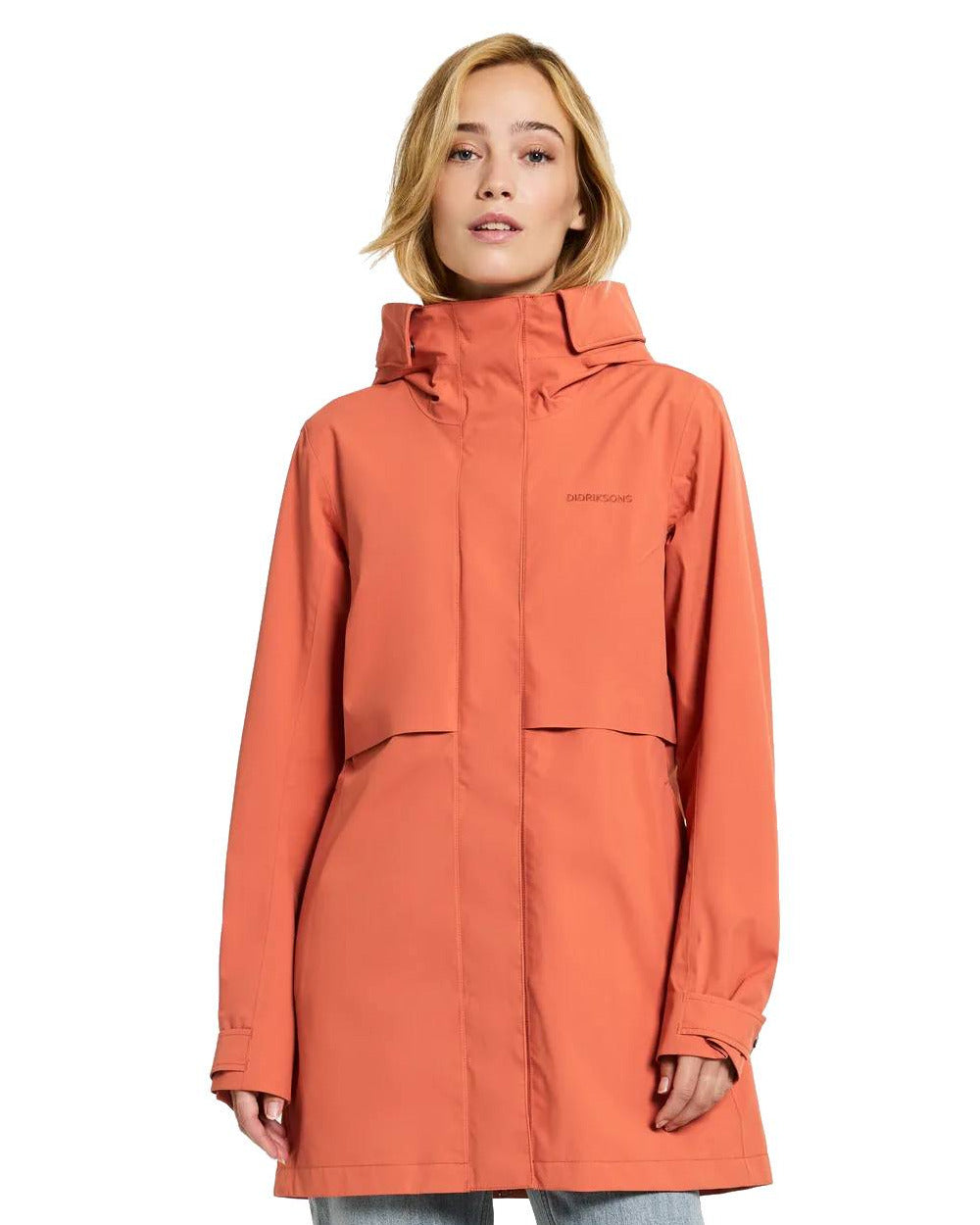 Brique Red Coloured Didriksons Edith Parka On A White Background 