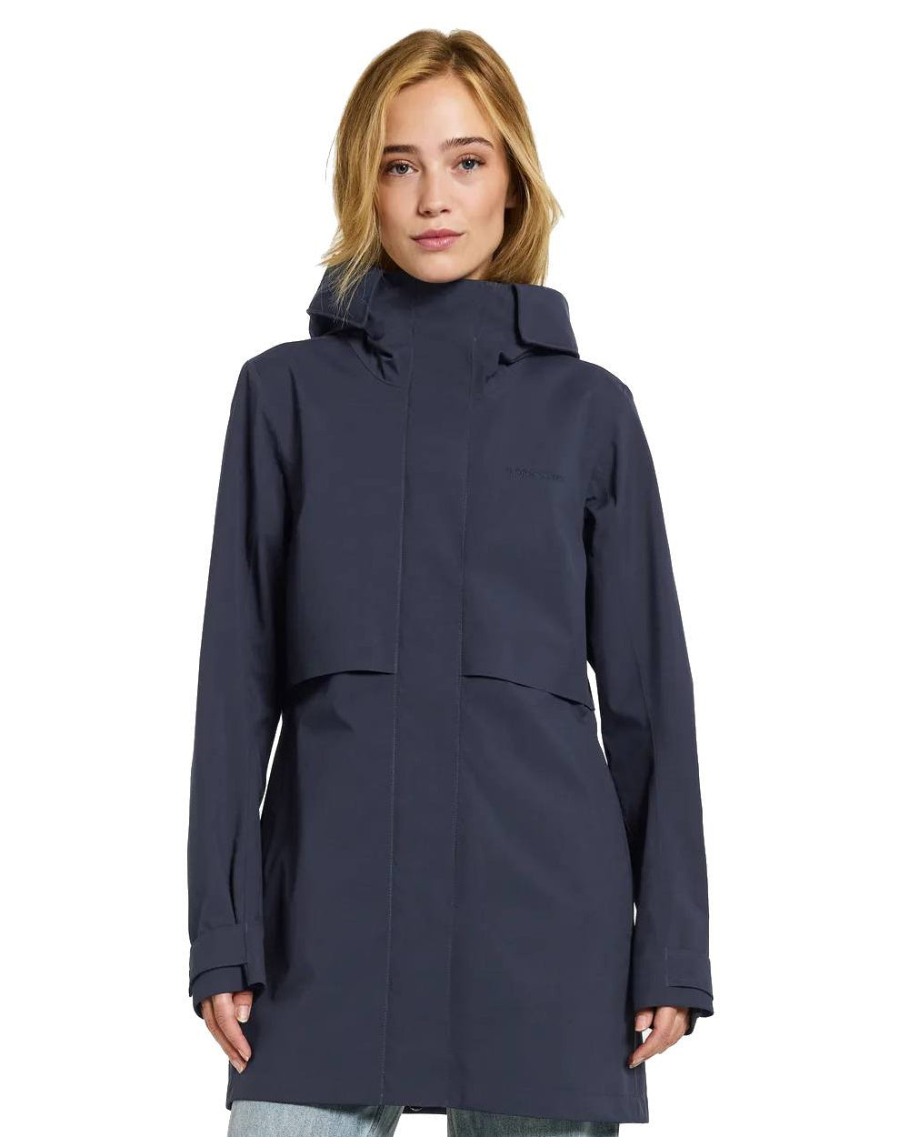 Dark Night Blue Coloured Didriksons Edith Parka On A White Background 