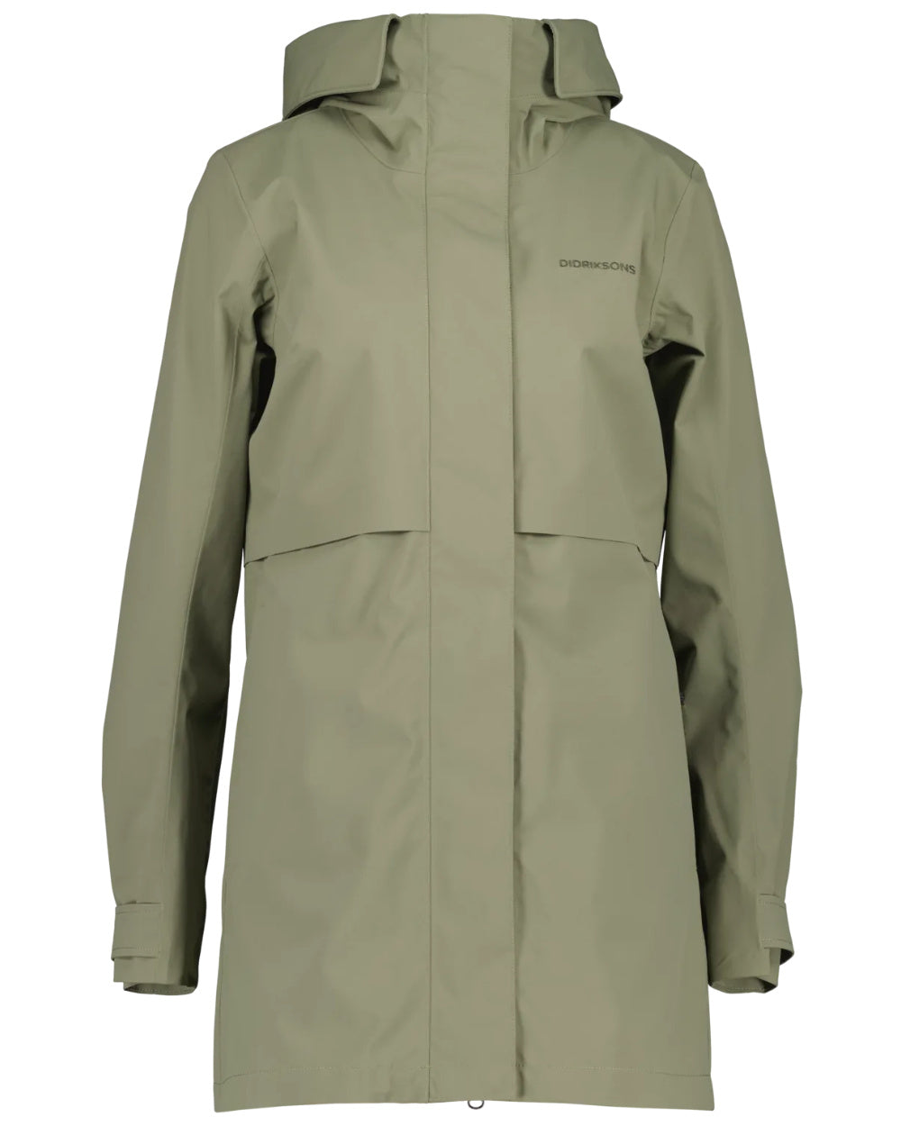 Dusty Olive Coloured Didriksons Edith Parka On A White Background 