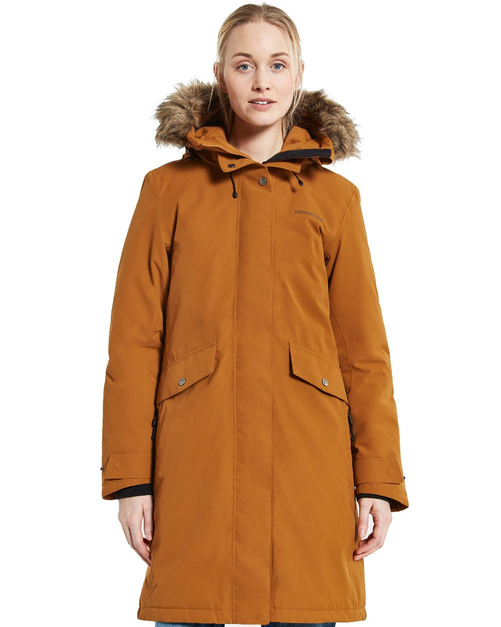 Cayenne Coloured Didriksons Erika Ladies Padded Waterproof Parka 3 On A White Background 