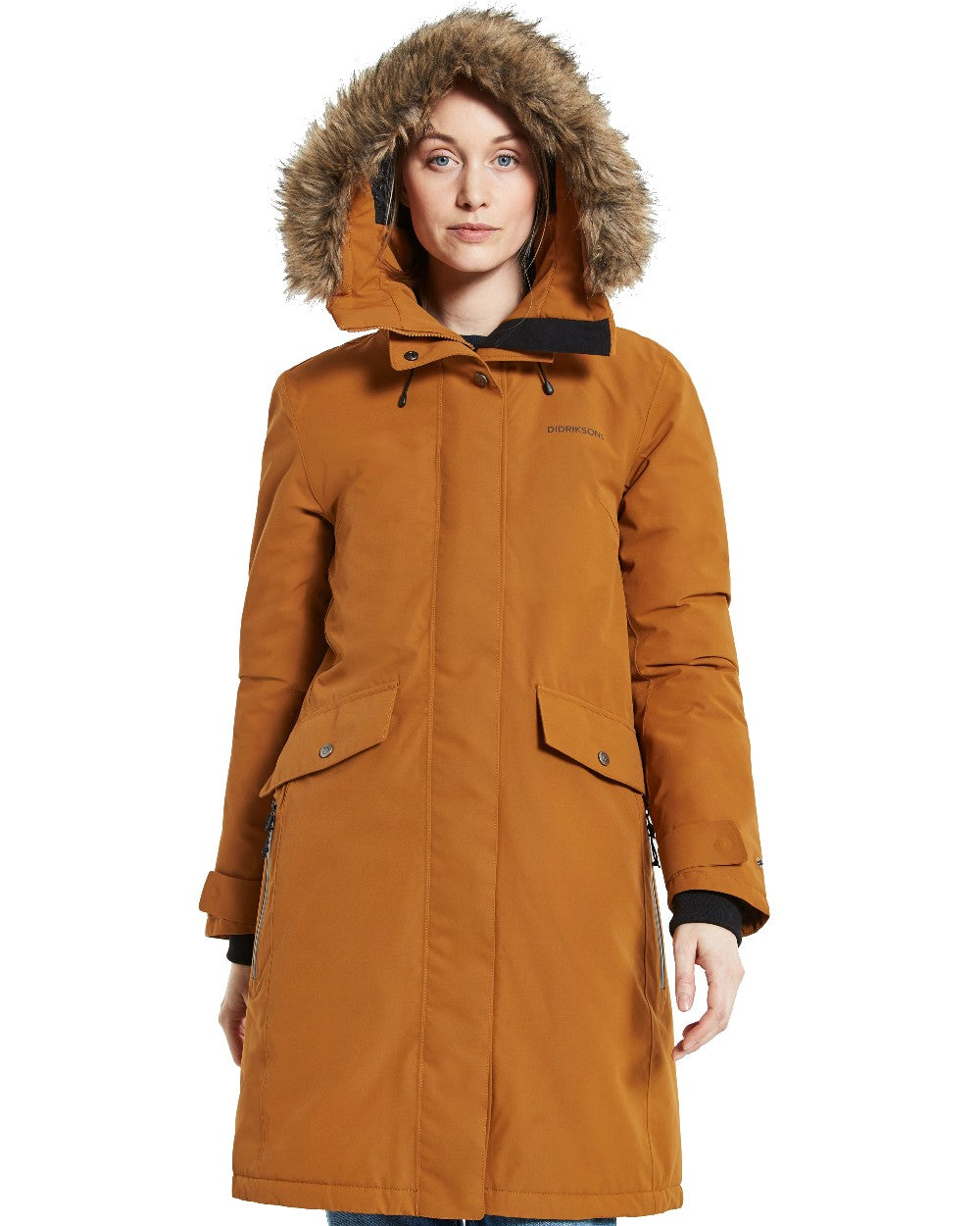 Cayenne Coloured Didriksons Erika Ladies Padded Waterproof Parka 3 On A White Background 