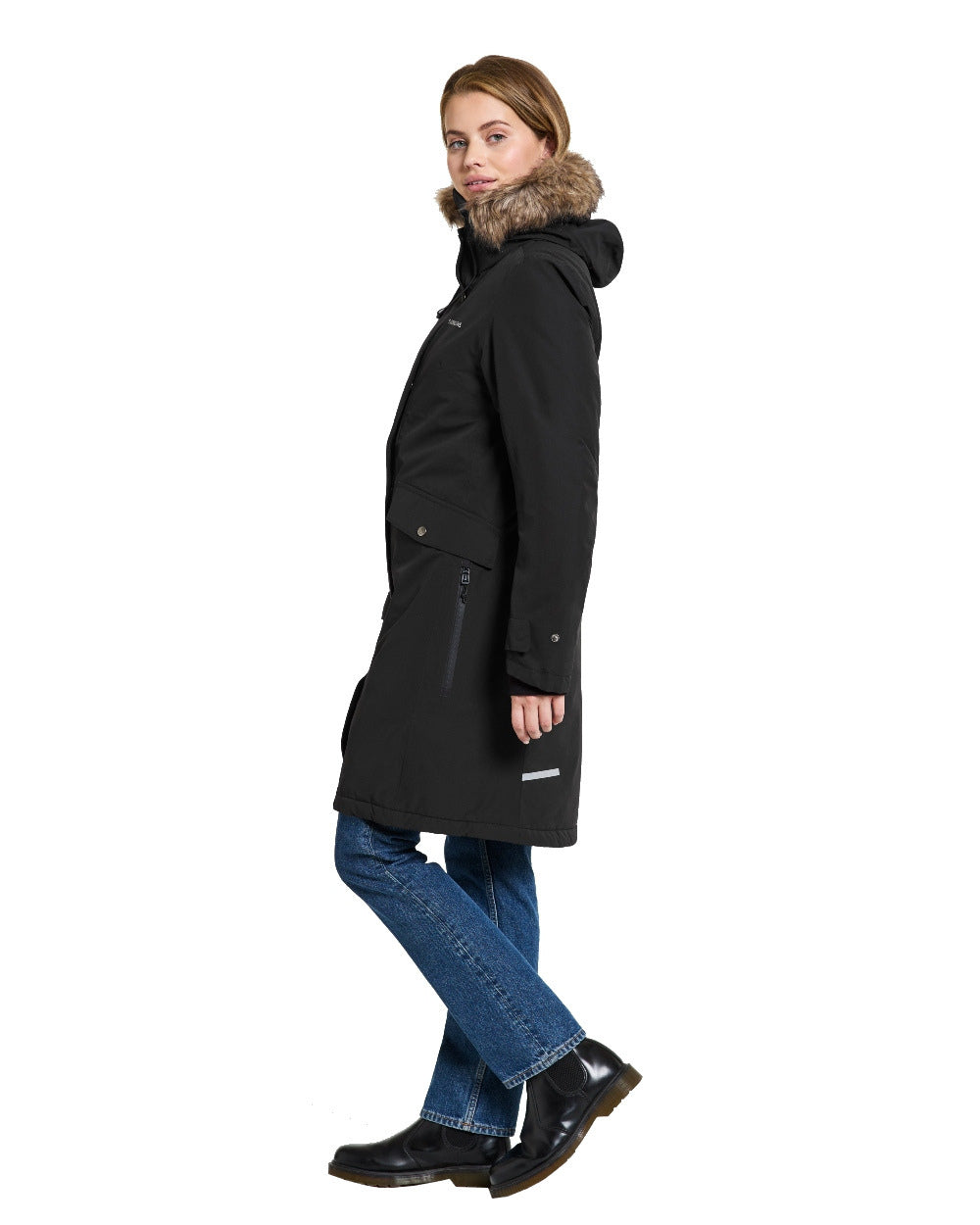 Dark Night Blue Coloured Didriksons Erika Ladies Padded Waterproof Parka 3 On A White Background 