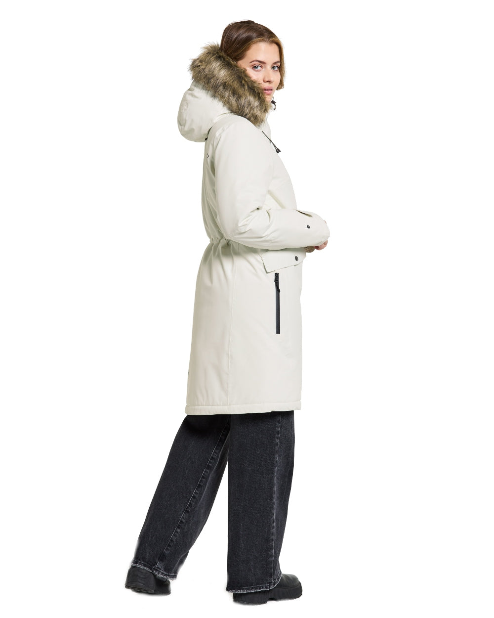 White Foam Coloured Didriksons Erika Ladies Padded Waterproof Parka 3 On A White Background 