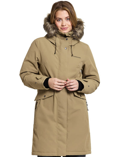 Wood Coloured Didriksons Erika Ladies Padded Waterproof Parka 3 On A White Background 