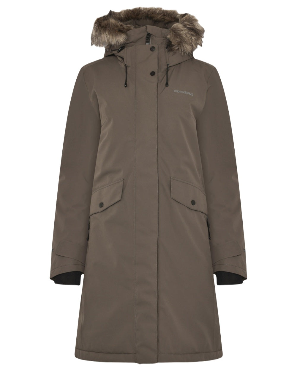 Mocha Brown Coloured Didriksons Erika Ladies Waterproof Parka 3 on White Background
