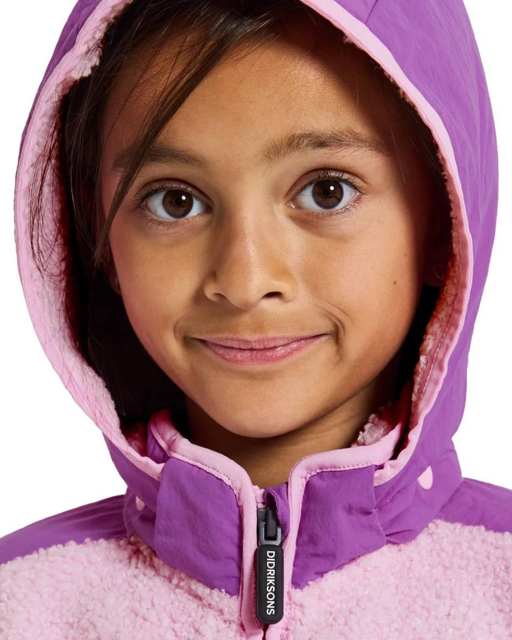 Orchid Pink Coloured Didriksons Exa Childrens Full Zip On A White Background 