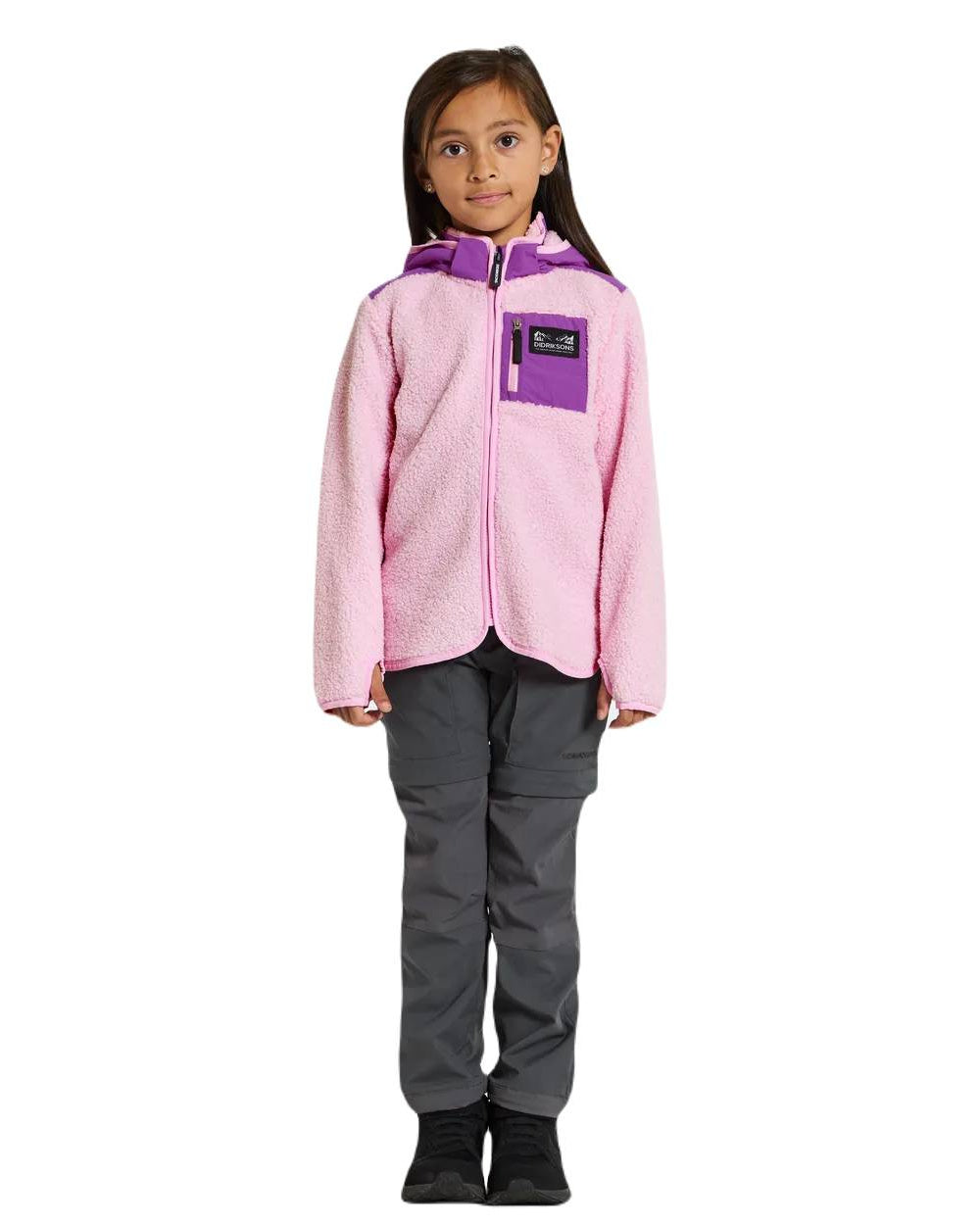 Orchid Pink Coloured Didriksons Exa Childrens Full Zip On A White Background 