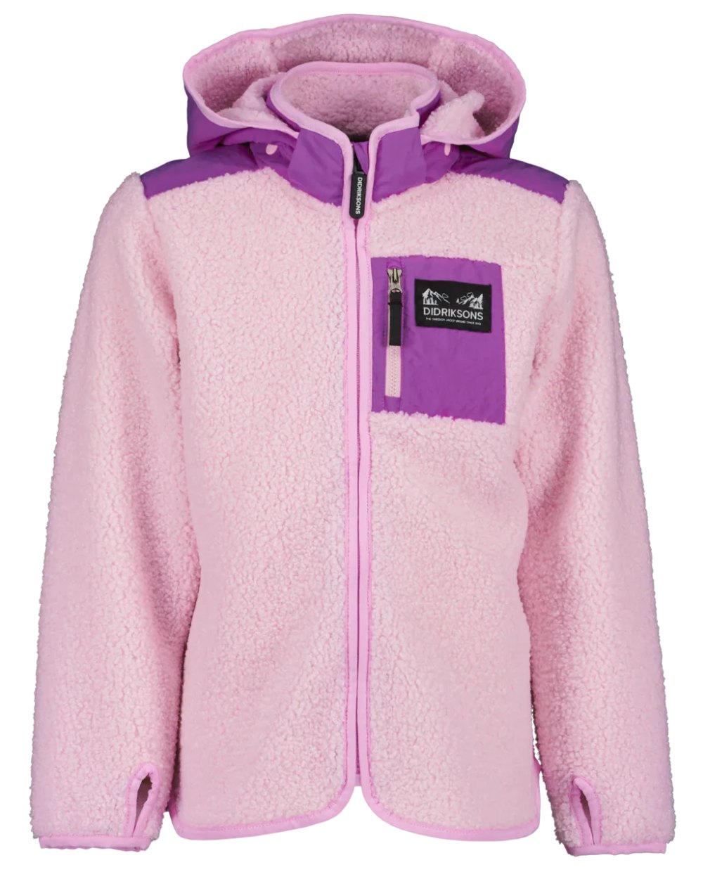Orchid Pink Coloured Didriksons Exa Childrens Full Zip On A White Background 