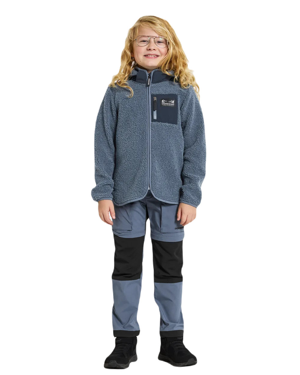 True Blue Coloured Didriksons Exa Childrens Full Zip On A White Background 