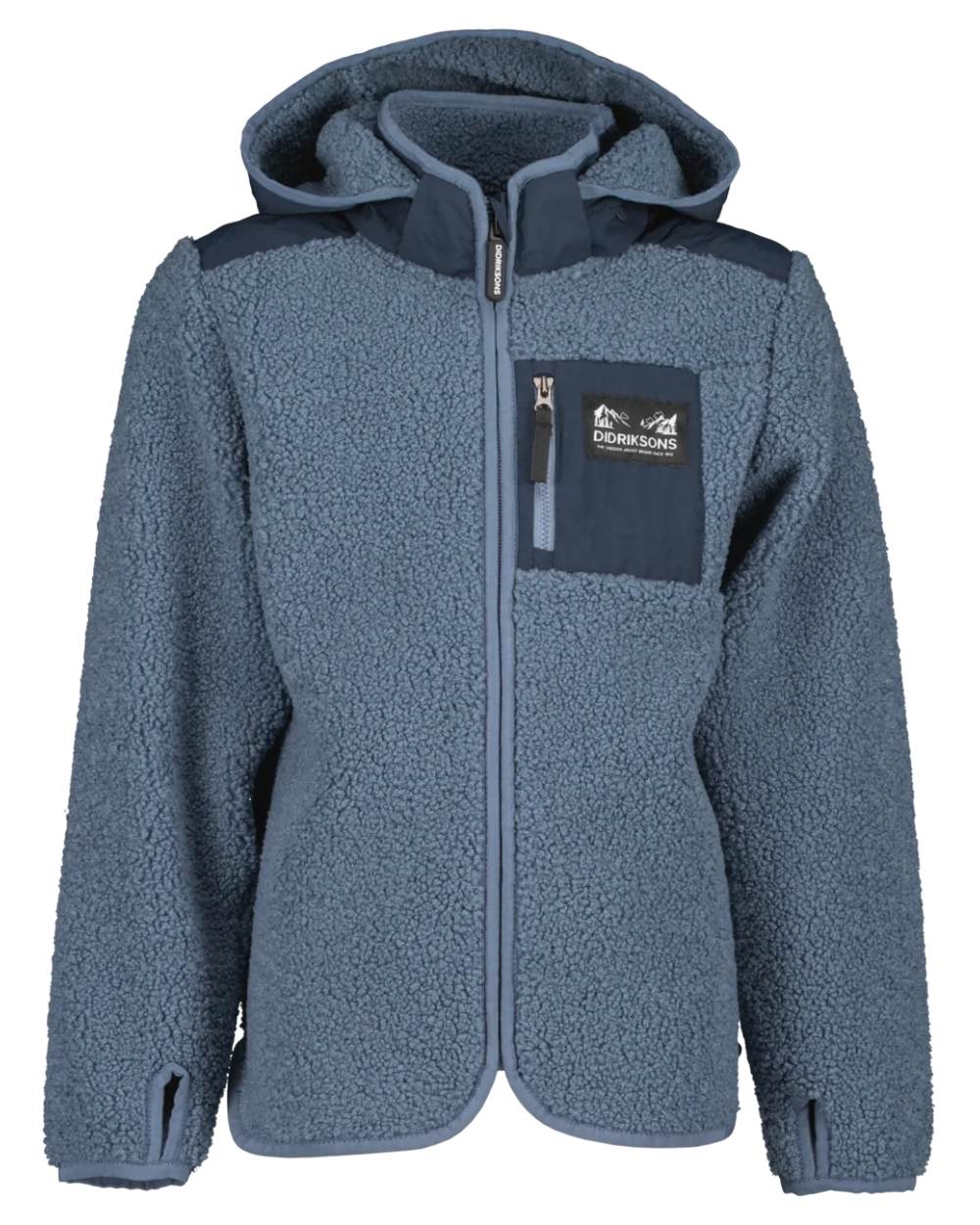 True Blue Coloured Didriksons Exa Childrens Full Zip On A White Background 