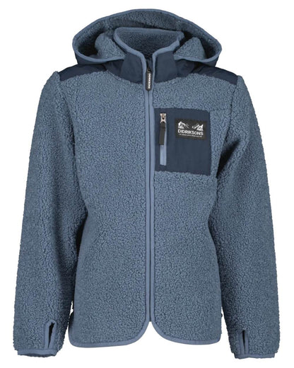 True Blue Coloured Didriksons Exa Childrens Full Zip On A White Background 
