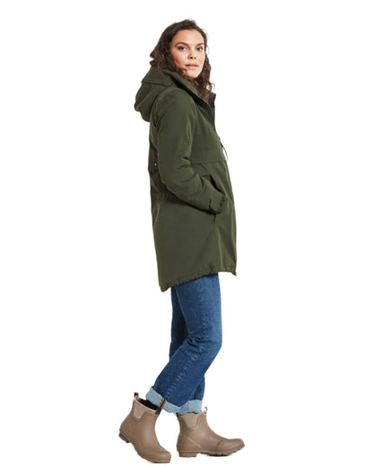 Deep Green Coloured Didriksons Helle Ladies Parka 5 On A White Background  