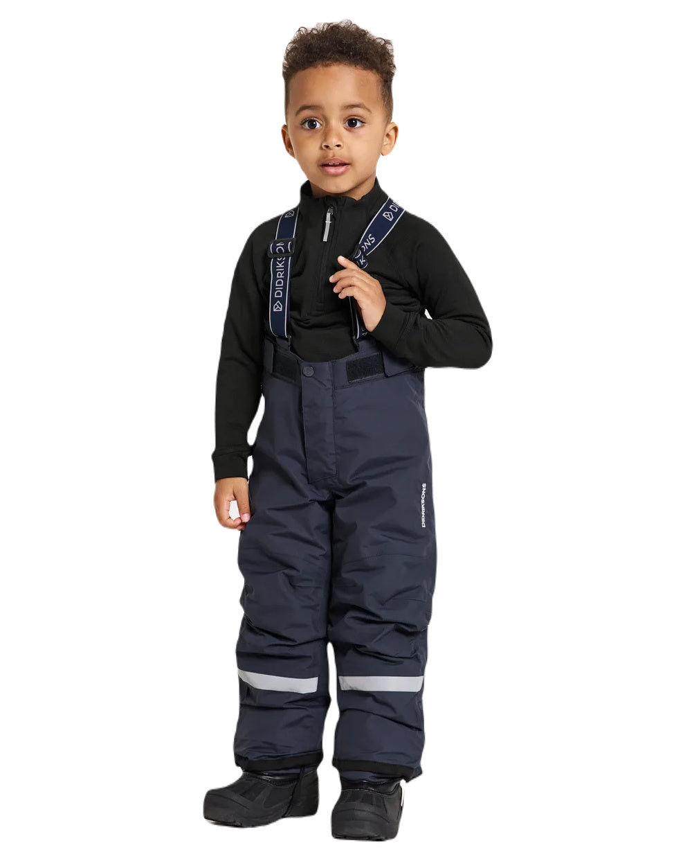 Navy Coloured Didriksons Idre Childrens Pants Pants Galon On A White Background 