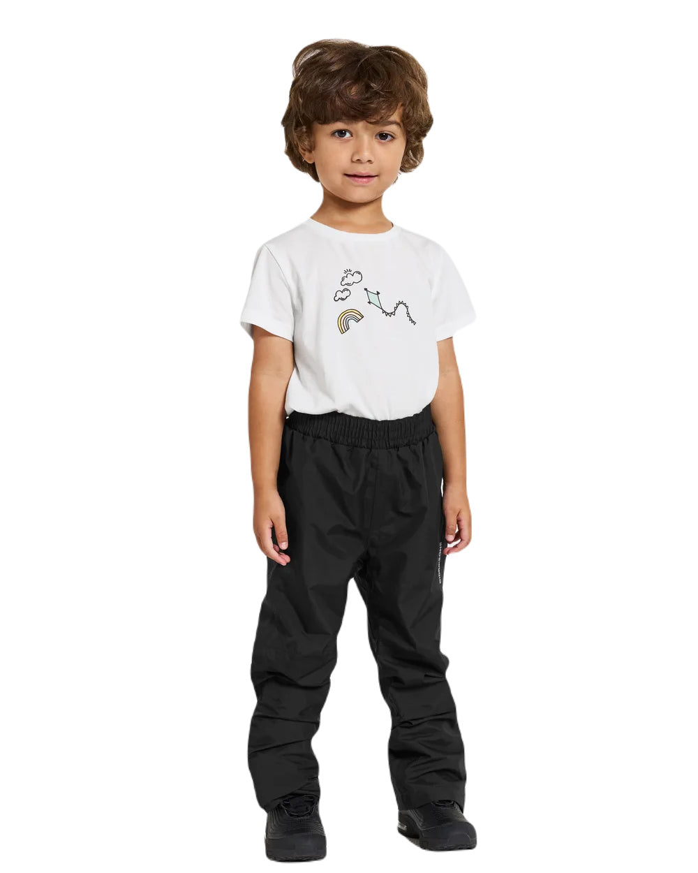 Black Coloured Didriksons Idur Childrens Pants On A White Background 