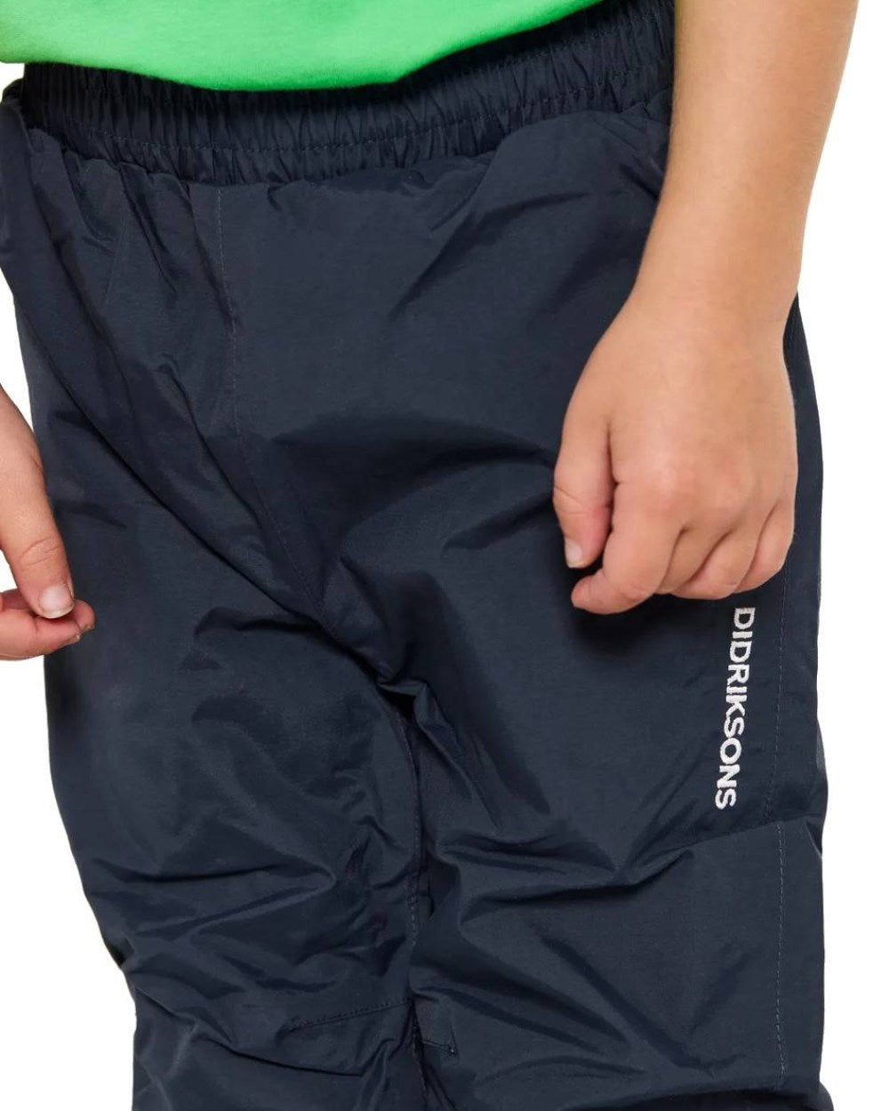 Navy Coloured Didriksons Idur Childrens Pants On A White Background 