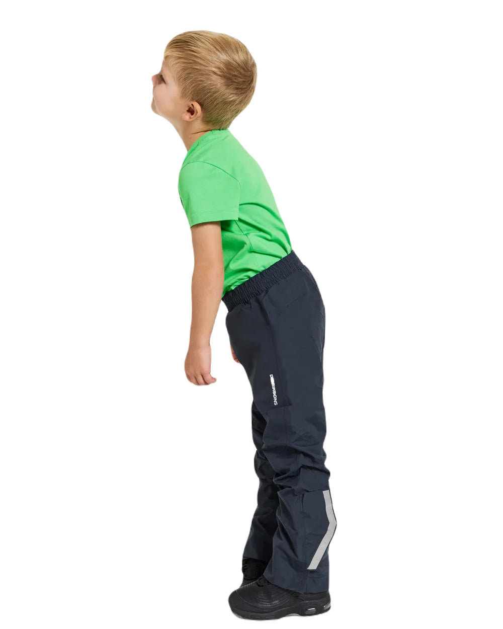 Navy Coloured Didriksons Idur Childrens Pants On A White Background 