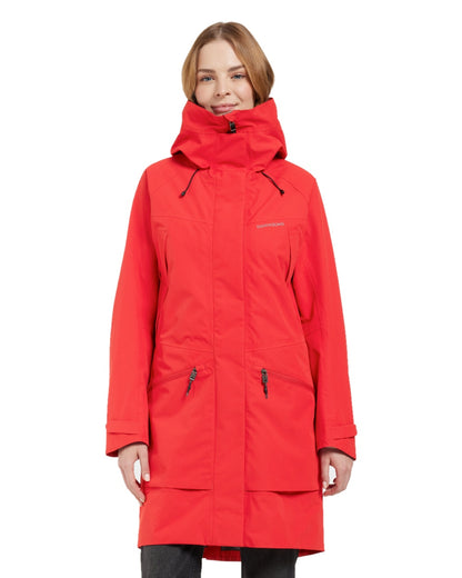 Pomme Red coloured Didriksons Womens Parka on white background 