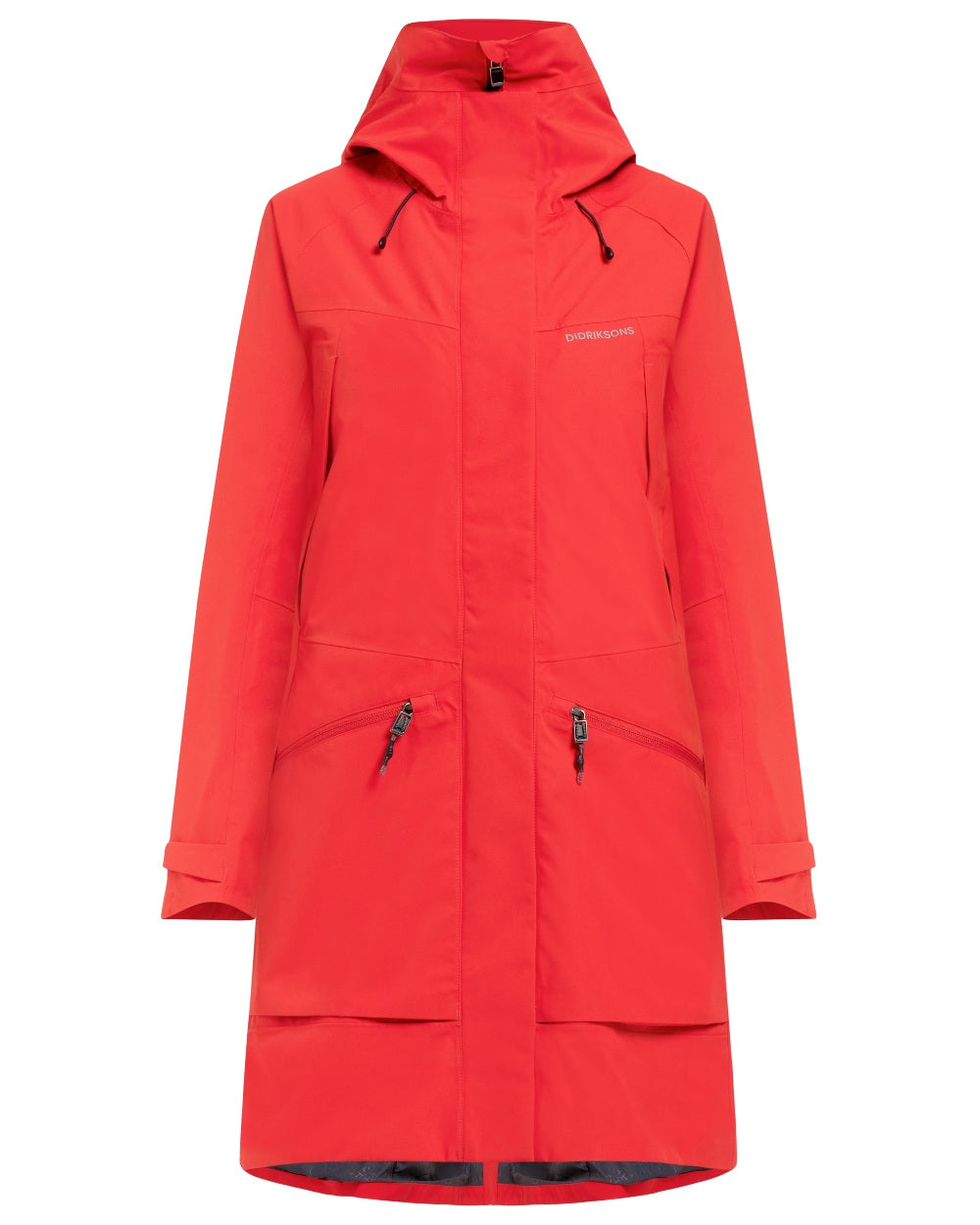 Pomme Red coloured Didriksons Womens Parka on white background 