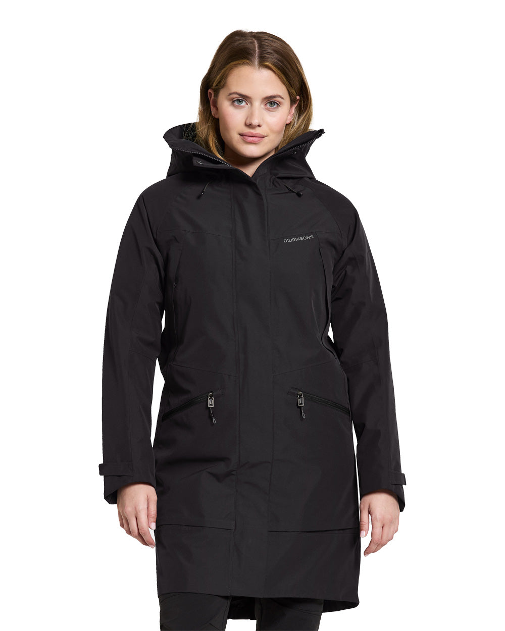 Black coloured Didriksons Womens Parka on White background 