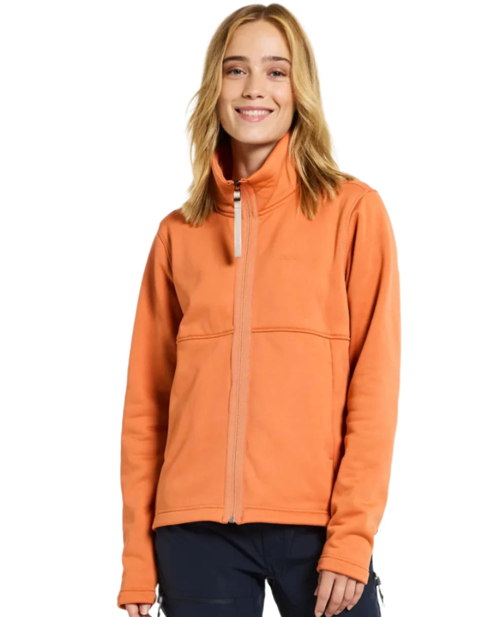 Faded Brique Coloured Didriksons Leah Womens Fullzip On A White Background 
