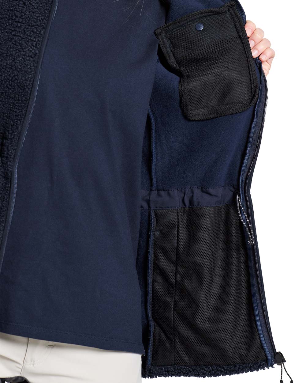 Dark Night Blue coloured Didriksons Full-ZIp Fleece on White background 