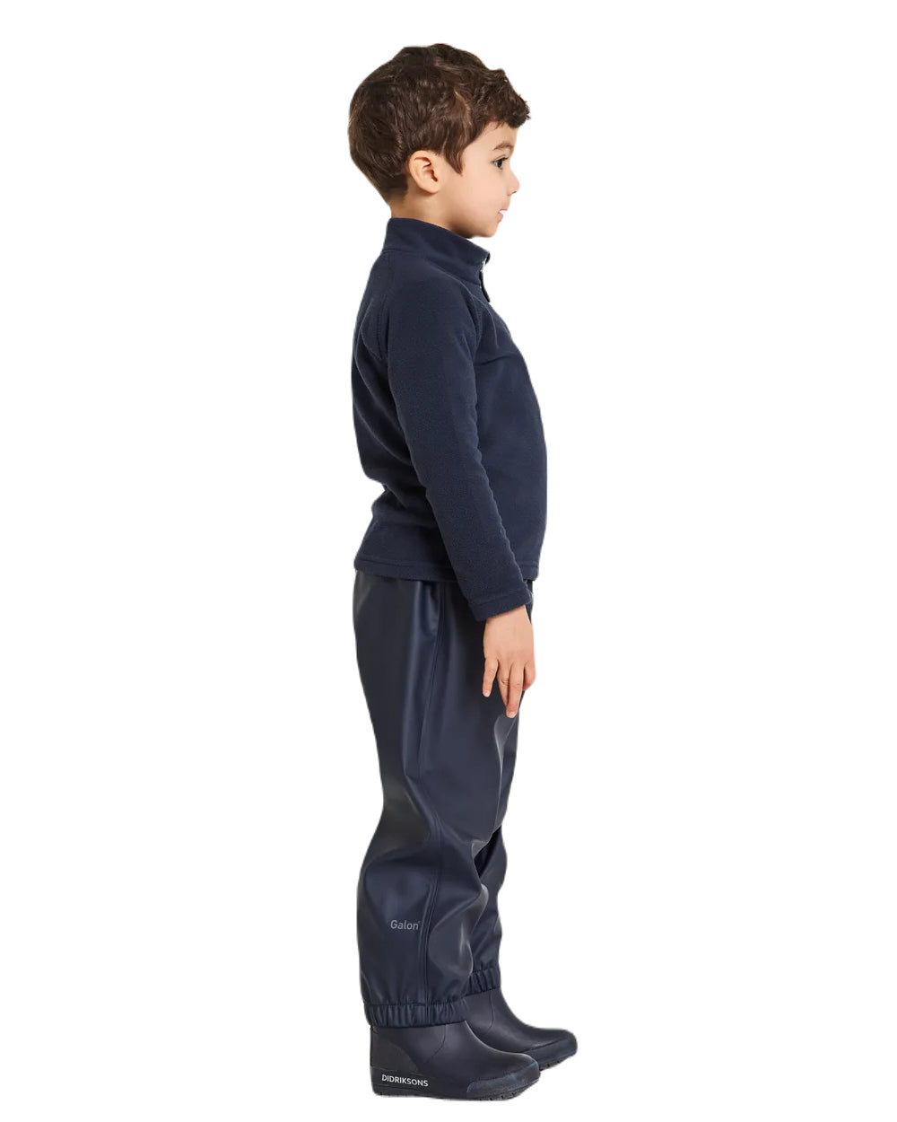 Navy Coloured Didriksons Midjeman Childrens Pants Galon On A White Background 