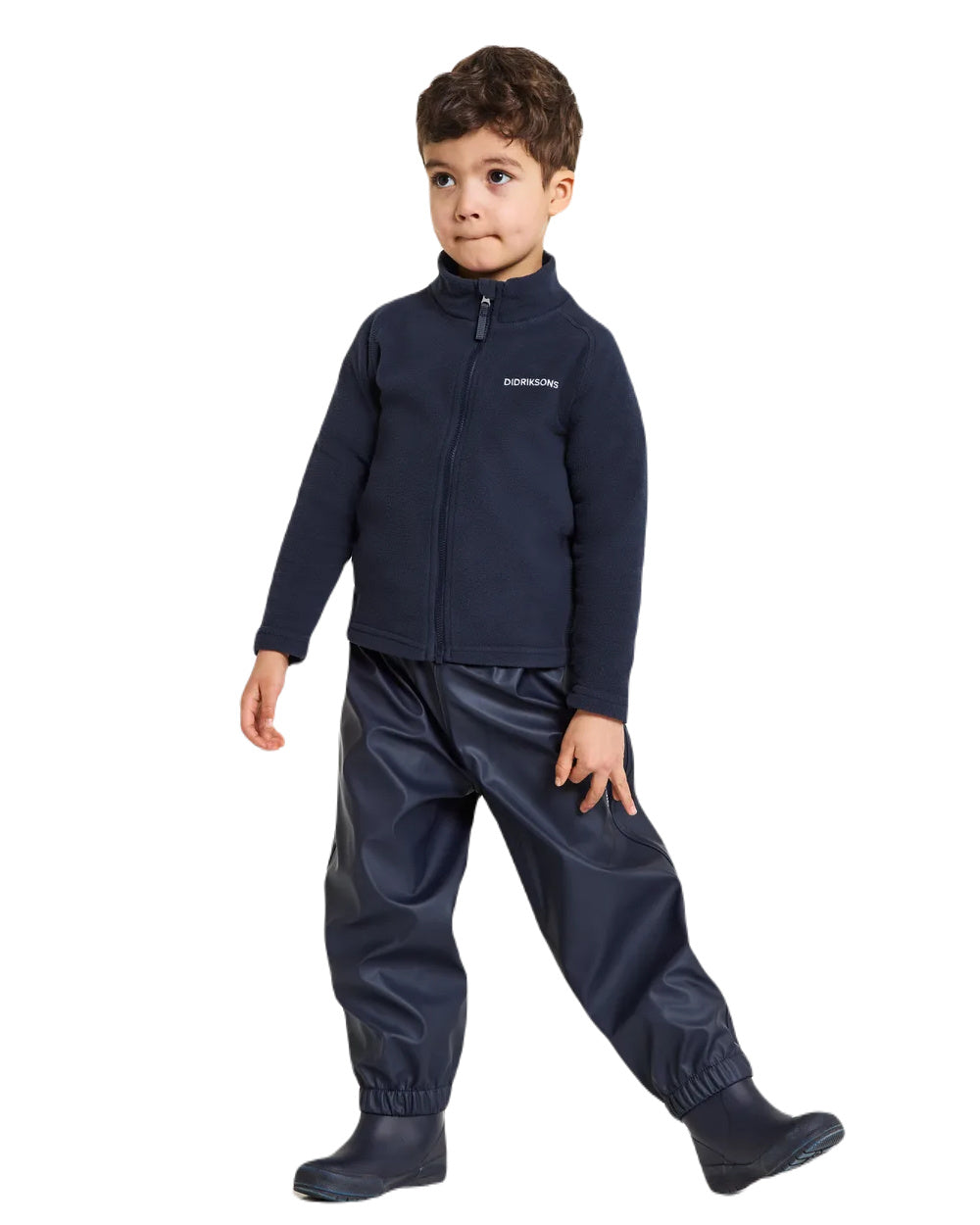 Navy Coloured Didriksons Midjeman Childrens Pants Galon On A White Background 