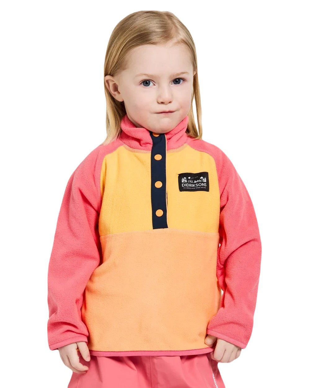 Papaya Orange Coloured Didriksons Monte Childrens Half Button On A White Background 