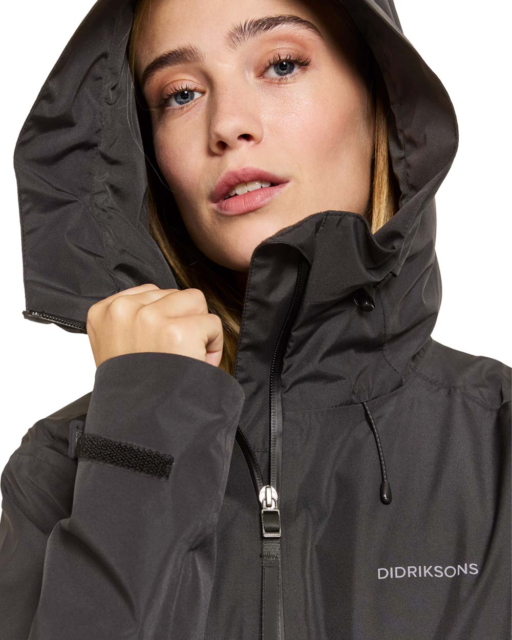 Black coloured Didriksons Nadja Parka on White background 