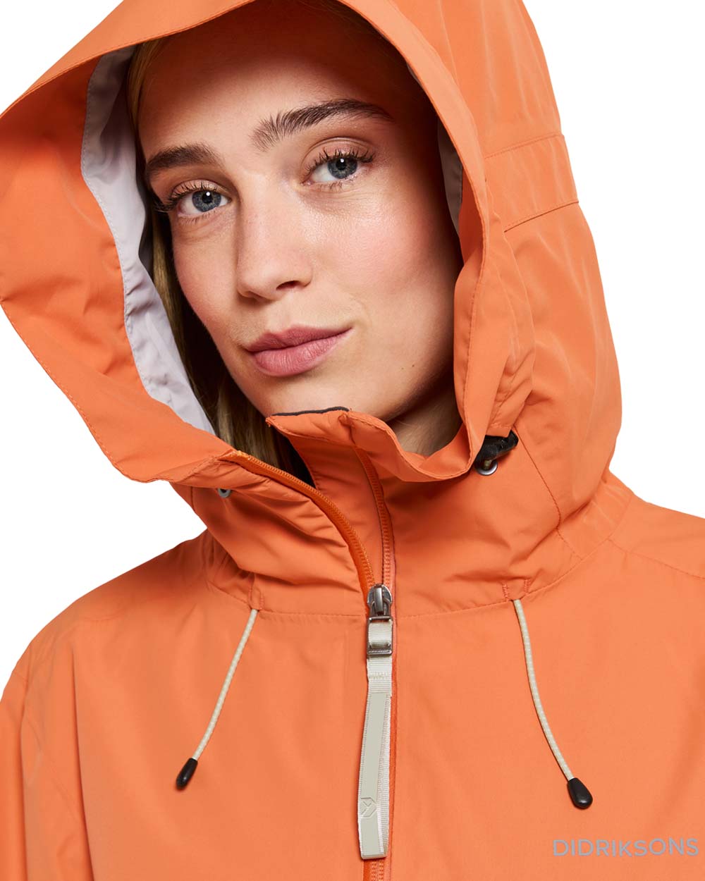 Faded Brique coloured Didriksons Nadja Parka on White background 