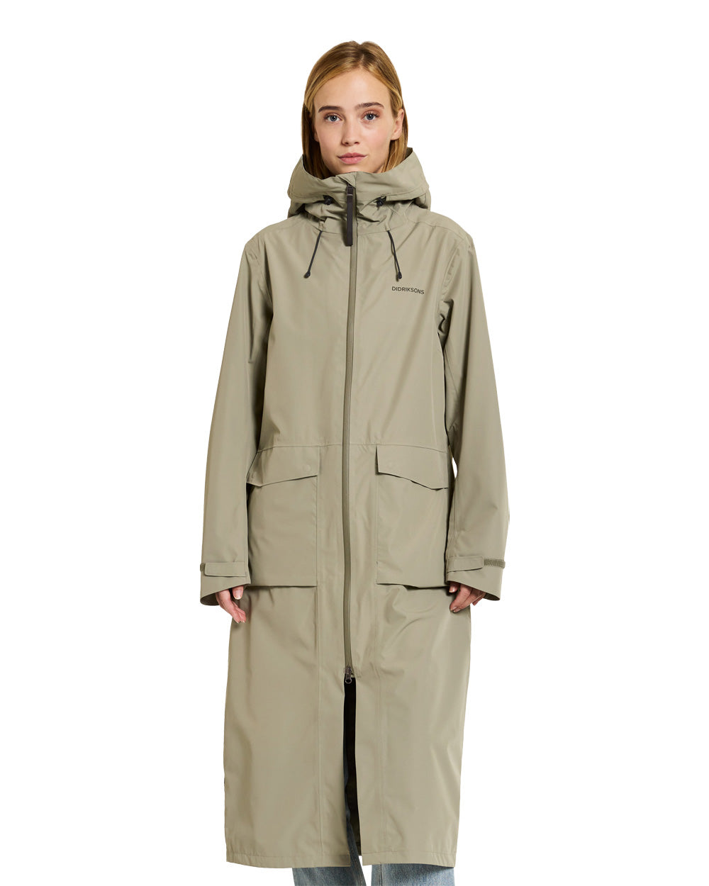 Mistel Green coloured Didriksons Nadja Parka on White background 