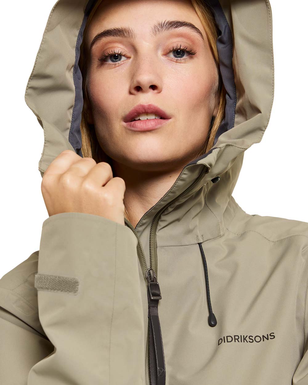 Mistel Green coloured Didriksons Nadja Parka on White background 