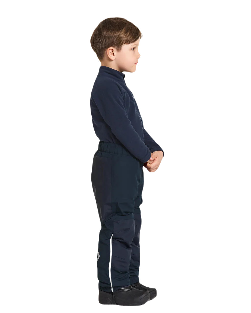 Navy Coloured Didriksons Narvi Childrens Pant On A White Background 