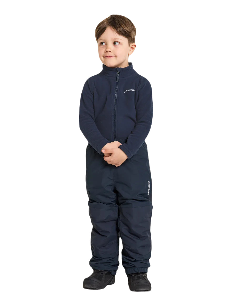 Navy Coloured Didriksons Narvi Childrens Pant On A White Background 