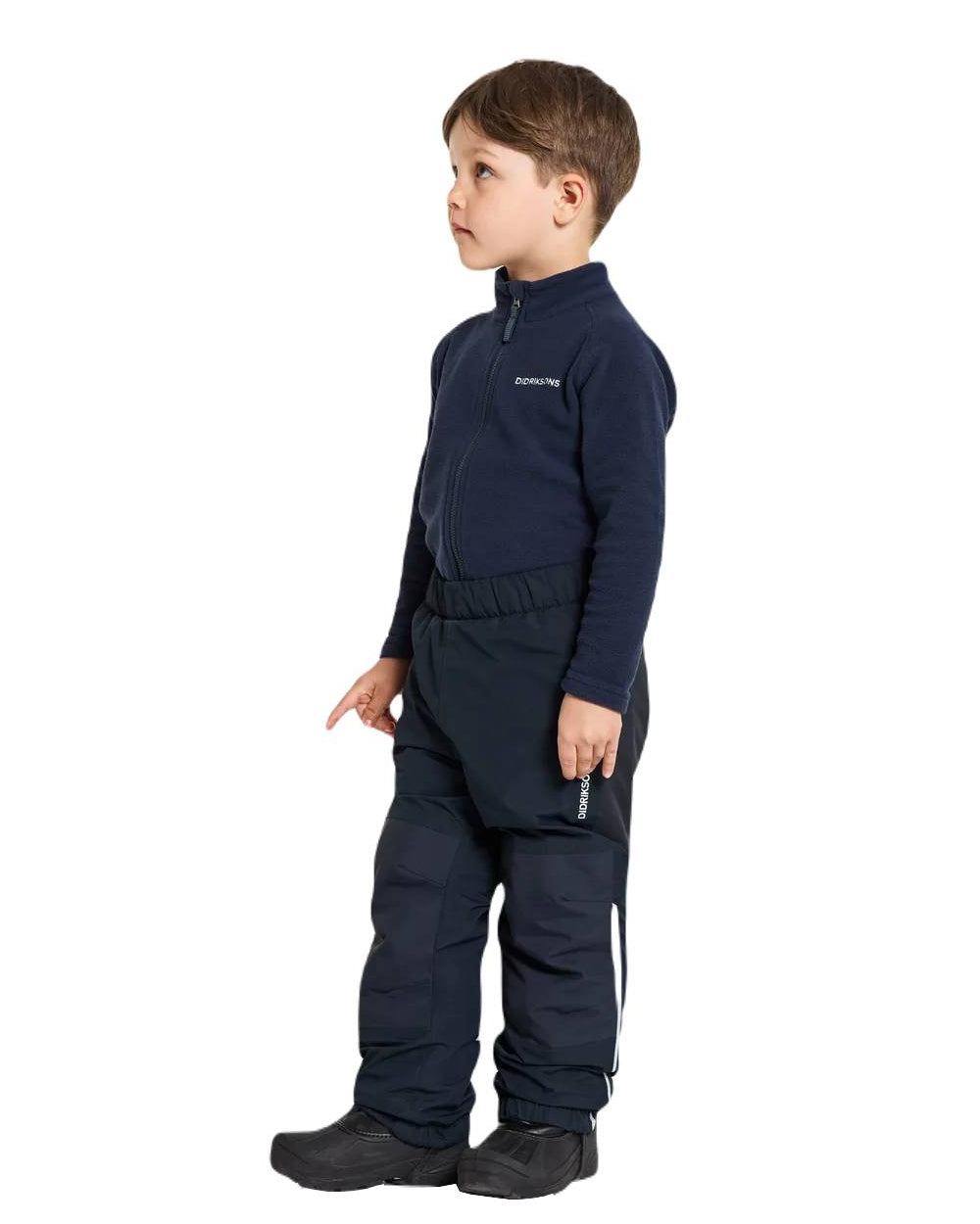 Navy Coloured Didriksons Narvi Childrens Pant On A White Background 