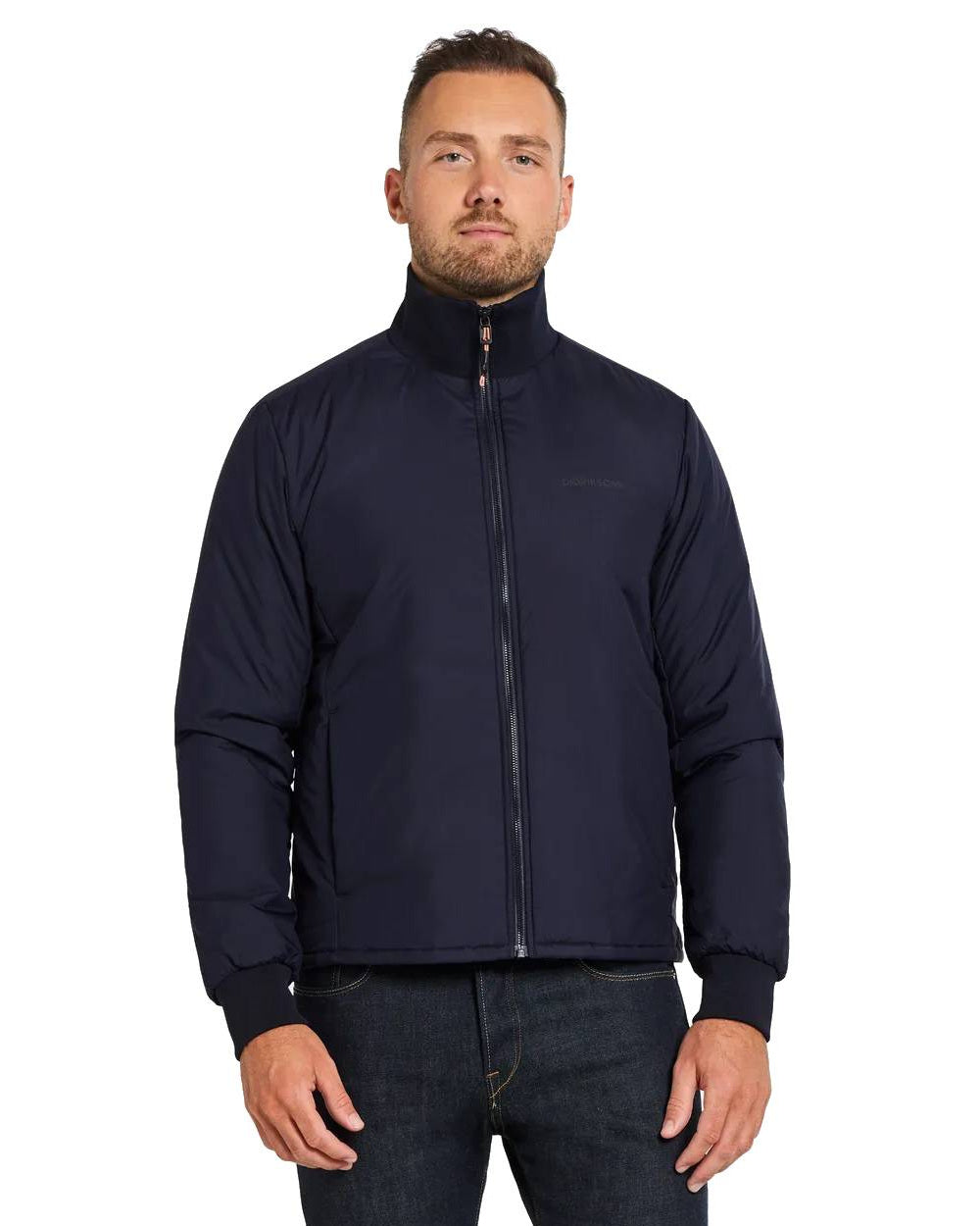 Dark Night Blue Coloured Didriksons Peder Jacket On A White Background 