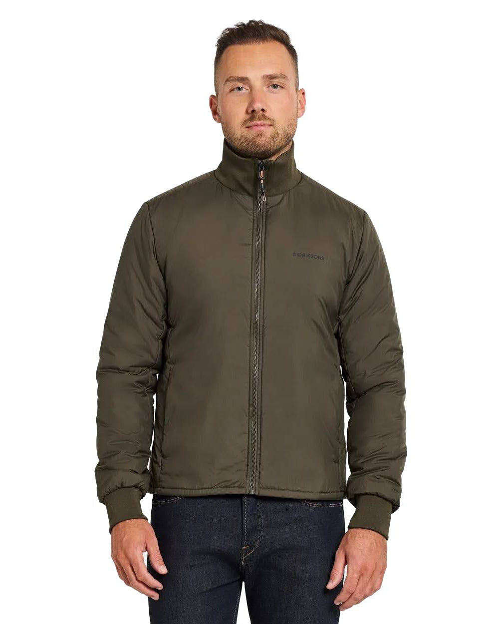 Fog Green Coloured Didriksons Peder Jacket On A White Background 