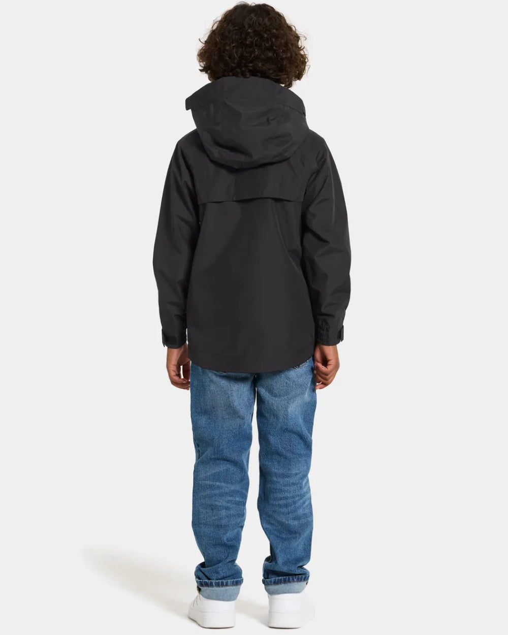 Black Coloured Didriksons Pi Childrens Anorak On A Grey Background 