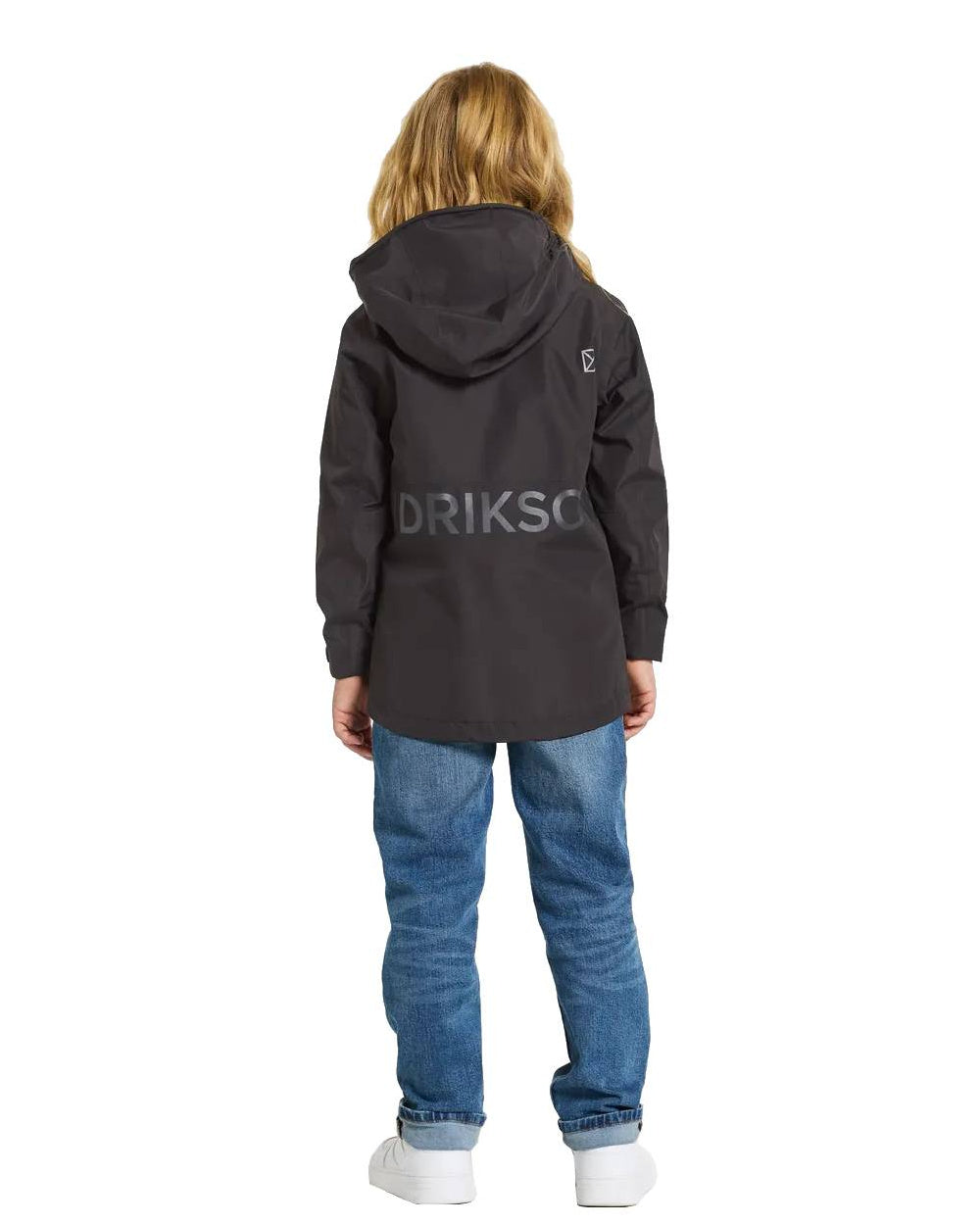 Black Coloured Didriksons Piko Childrens Jacket On A White Background 