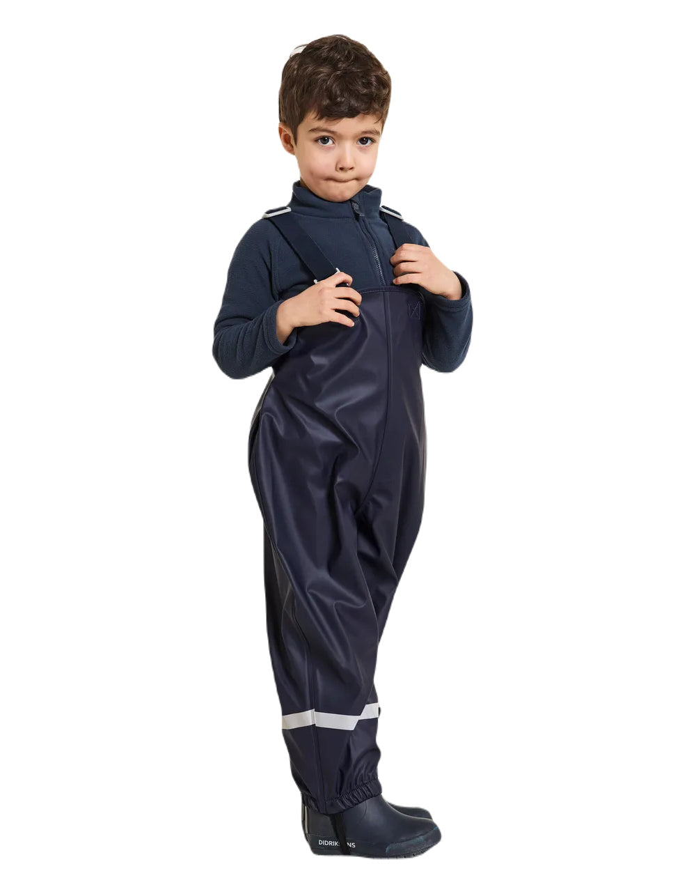 Navy Coloured Didriksons Plaskeman Childrens Pants Galon On A White Background 