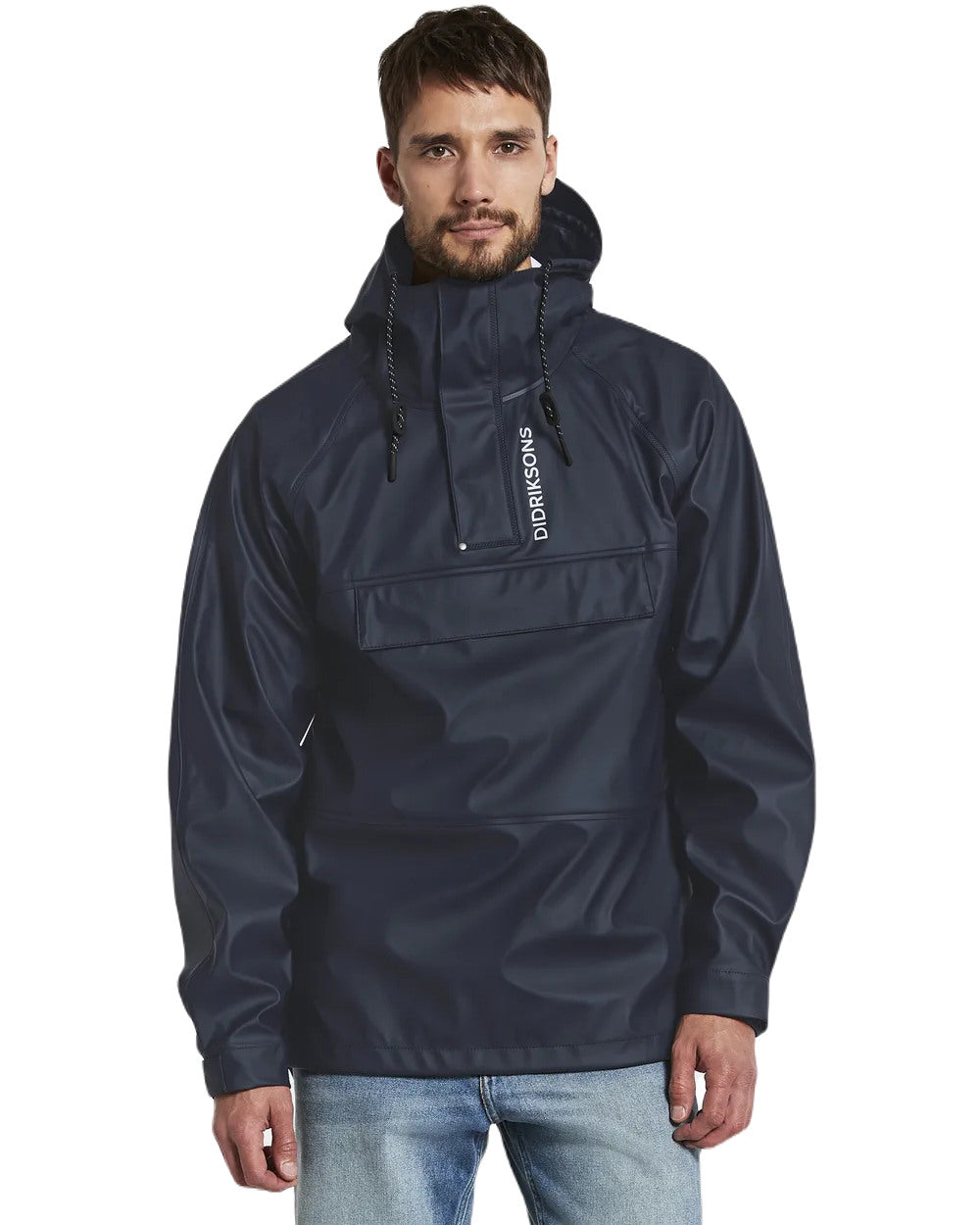 Dark Night Blue Coloured Didriksons Slaghöken Unisex Anorak Galon® On A White Background 