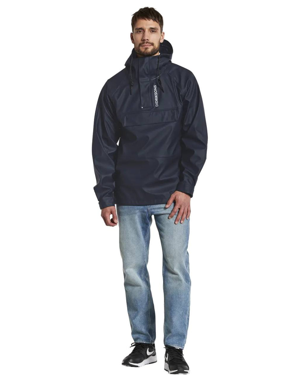Dark Night Blue Coloured Didriksons Slaghöken Unisex Anorak Galon® On A White Background 