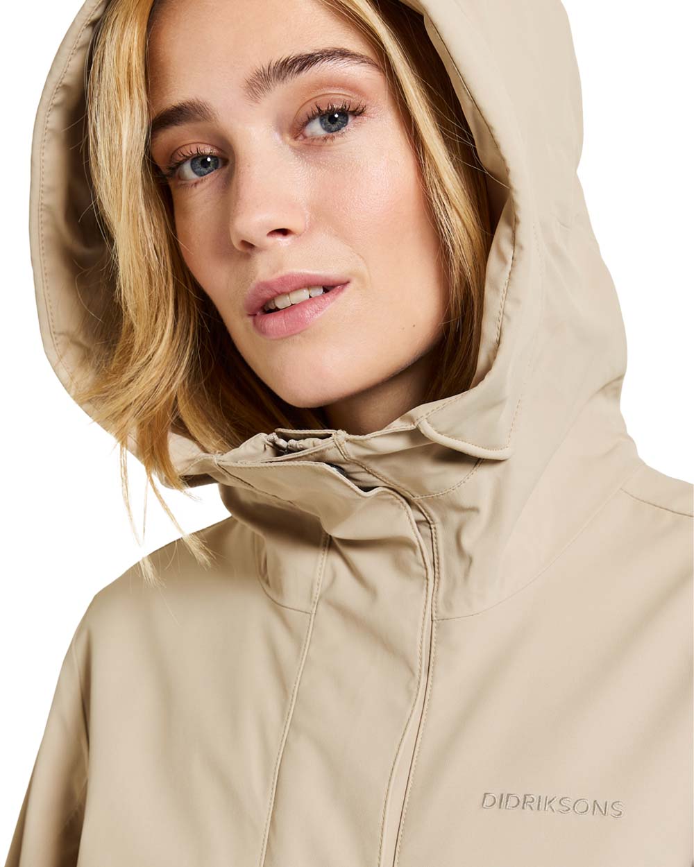 Clay Beige coloured Didriksons Womens Parka on White background 